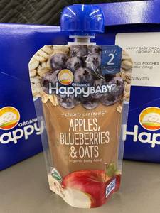 lot 347 image: IN 1 - Happy Baby Organics Clearly Crafted Stage 2 Apples, Blueberries & Oats - 2 x 8 Pack