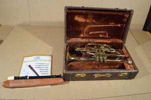 lot 21 image: Olds Ambassador Cornet with Hard Case and Recorder
