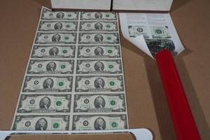 lot 111 image: Sheet of Uncut US $2 Bills