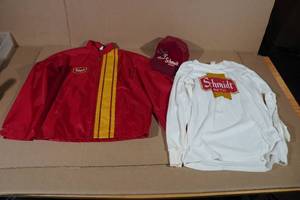 lot 113 image: Vintage Schmidt Beer Long Sleeve Shirt, Zip-up Jacket and Hat -Large