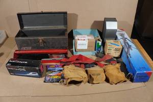 lot 133 image: Assorted Hardware -Tool Pouches, Tool Box, Tools, Nails