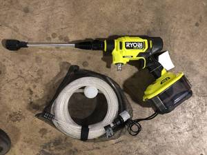 lot 31 image: RYOBI ONE HP 18V Brushless EZClean 600 PSI 0.7 GPM Cordless Cold Water Power Cleaner (Tool Only)  Customer Returns See Pictures