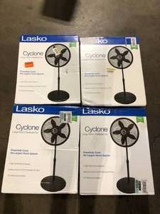 lot 1 image: Lot of Lasko 18 in. 3 Speed Oscillating Pedestal Fan with Adjustable Height, Easy Assembly, and Quiet Cooling for Any Room in Black Customer Returns See Pictures