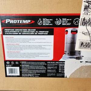 lot 6 image: ProTemp 80,000 BTU LP Propane Convection Heater For Garages, Barns and Workshops up to 1800 Sq feet NIB