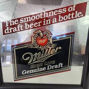 lot 16 image: Miller High Life Genuine Draft Mirror Framed Sign Man Cave Bar