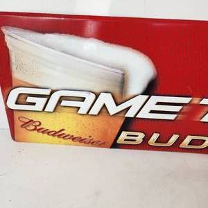 lot 28 image: Game Time Budweiser Minnesota Football Tin Sign 39 x 11.5