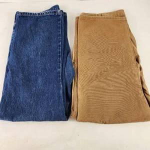 lot 54 image: Lot Of Two Carhart Pants 38 x 30 One Denim One Vtg Carpenter Faded Canvas Work Wear Utility