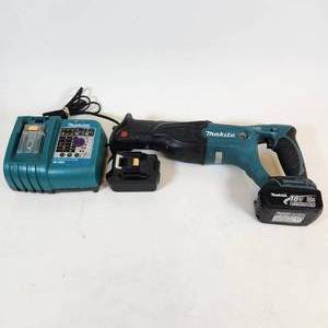 lot 65 image: Makita (BJR182) 18V Reciprocating Saw, 2 Batteries & Charger Tested Works