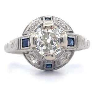0.80 Carat Old European Cut Diamond & Sapphire Openwork Dome Antique Ring in Platinum VIDEO