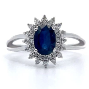 NEW 1.15 Carat Oval Blue Sapphire & Diamond Halo Split Shank Ring in 14k White Gold VIDEO