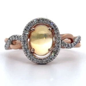 NEW Oval White Opal & Diamond Halo Infinity Symbol Ring in Yellow Gold VIDEO