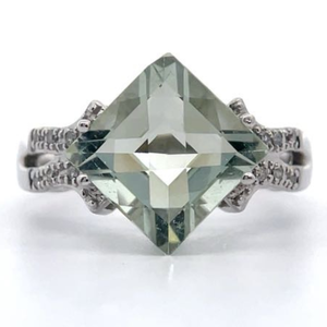 Fancy Cut White Topaz & Pave Diamond Split Shank Estate Ring in White Gold VIDEO