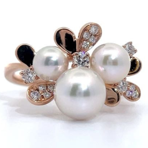 Stauer Triple White Pearl & Diamond Petal Cluster Flower Ring in 14k Rose Gold VIDEO