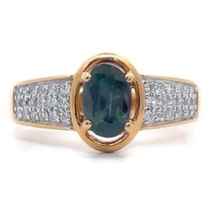 Natural Indicolite Tourmaline & Pave Diamond Ring in 18k Two-Tone Gold VIDEO