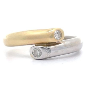 Diamond Two-Stone Bezel Contemporary Bypass Wrap Ring in 14k Two-Tone Gold