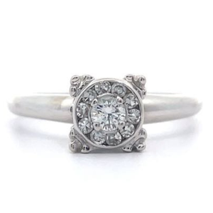 0.20 Carat Diamond Cluster Vintage Style Ring in 14k White Gold