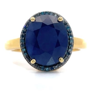 Simulated Blue Sapphire Halo Raised Basket Ring
