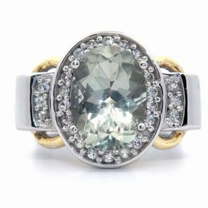 Oval Cut Cubic Zirconia Halo Two-Tone Chain Link Ring VIDEO