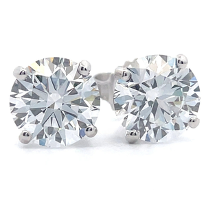 4.09 Carat Diamond Round Brilliant Cut Classic Solitaire Stud Earrings in 14k White Gold VIDEO