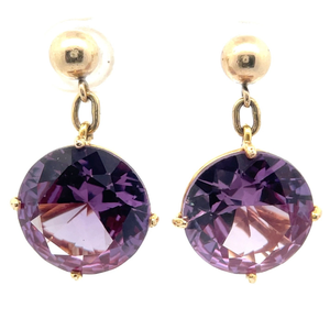 15  CARATS Round Alexandrite Solitaire Dangle Chain Ball Stud Earrings in Yellow Gold