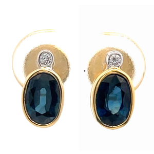 Contemporary Elegance Sapphire & Diamond Two-Stone Bezel Drop Earrings in 18k Two-Tone Gold
