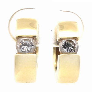 Estate Diamond Solitaire Huggie Hoop Earrings in 14k Yellow Gold