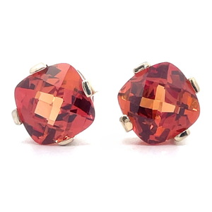 Rich, Deep Madiera Citrine Checkerboard Cushion Cut Stud Earrings in Yellow Gold