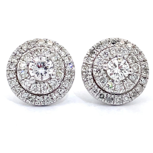 1 Carat Diamond Concentric Halo Stud Earrings in White Gold VIDEO