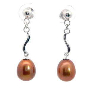 Shimmering Cognac Dyed Freshwater Pearl Dangle Earrings