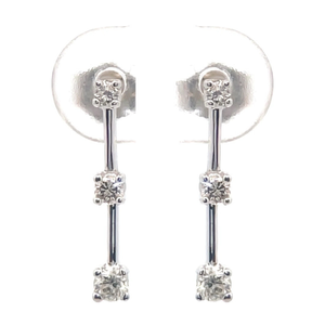 Diamond Past, Present & Future Three-Stone Linear Dangle Earrings in 14k White Gold