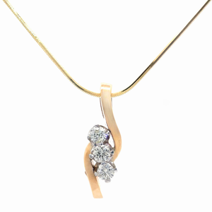 Three-Stone Diamond Past, Present & Future Estate Journey Pendant Necklace in 14k Yellow Gold