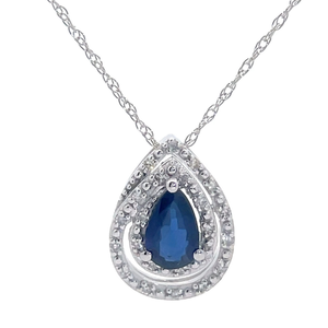 NEW Pear Blue Sapphire & Diamond Double Halo Drop Pendant Necklace in 14k White Gold