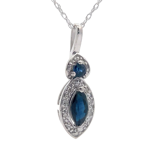 NEW Natural Blue Sapphire & Diamond Pendant Necklace in White Gold