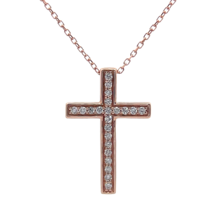 NEW 0.20 Carat Diamond Cross Pendant Adjustable Necklace in 14k Rose Gold