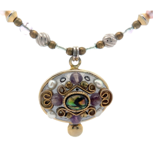Designer Michael Golan Beaded Amethyst & Pearl Pendant Strand Necklace