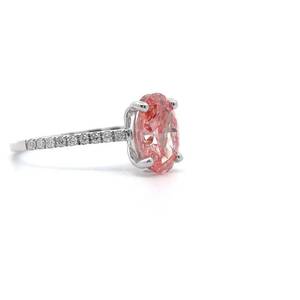 BRAND NEW RARE 2.60 Carat Oval Fancy Vivid Orangy Pink & White Diamond Cathedral Ring in 18k White Gold w IGI Report $15,500 Retail VIDEO