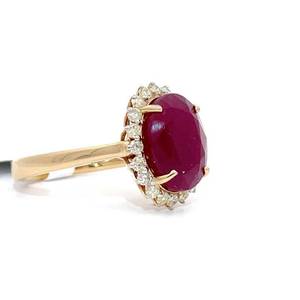 5.93 Carat Natural Unheated Ruby & Natural Diamond Halo Ring in 14k Yellow Gold $7,390 Appraisal Included VIDEO