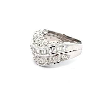 1.00 Carat Natural Diamond Baguette & Round Channel Pave Double Wave Estate Ring in 14k White Gold $4,250 Retail VIDEO