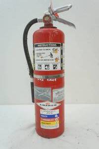 Filled, recharged fire extinguisher