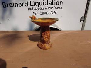 Handcrafted Ceramic Bird Bath with Tree Trunk Base