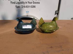 Set of Vintage Glass Hen Dishes