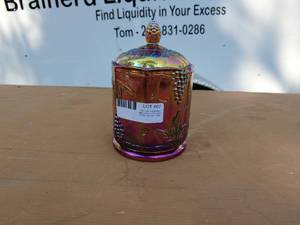 Iridescent Grapevine Motif Lidded Glass Jar