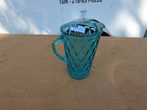 Blue Glass Pitcher with Diamond Pattern