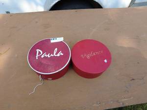 Pair of Vintage Round Red Decorative Boxes