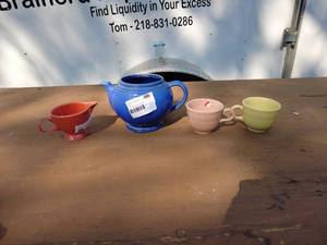 Colorful Ceramic Teapot with Assorted Mugs