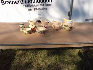Collection of Hand-Painted Stoneware Jugs and Bowls