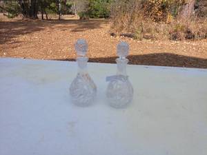 Set of 2 Vintage Cut Glass Bottles with Stoppers - On-Site Auction