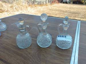 Set of 5 Vintage Glass Cruets - Cut Glass Design