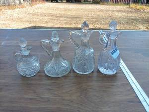 Collection of 4 Vintage Cut Glass Cruets - Elegant Design