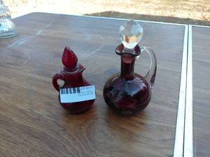 Set of 2 Vintage Ruby Glass Decorative Pitchers